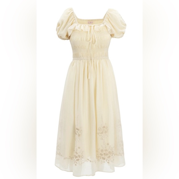 NWOT Ivy City Co Cream Mae Midi Dress with Metallic Gold threading, Size Large - Picture 5 of 8